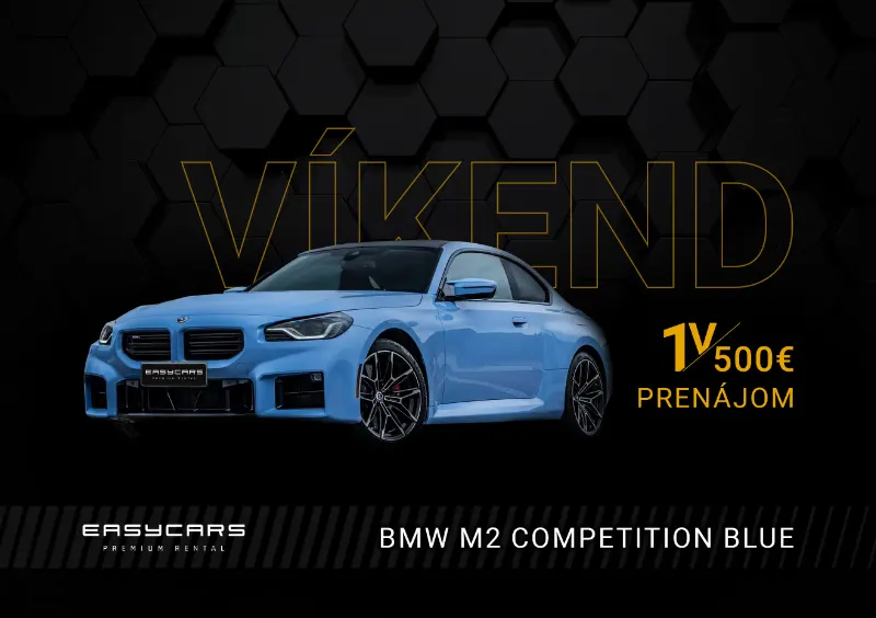 Ilustračný obrázok kupónu so modrým vozidlom BMW.